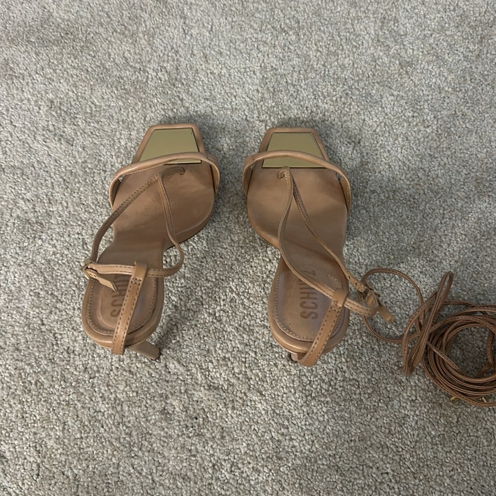 SCHUTZ Tan Strappy Lace-Up Stiletto Sandals - Picture 5 of 7